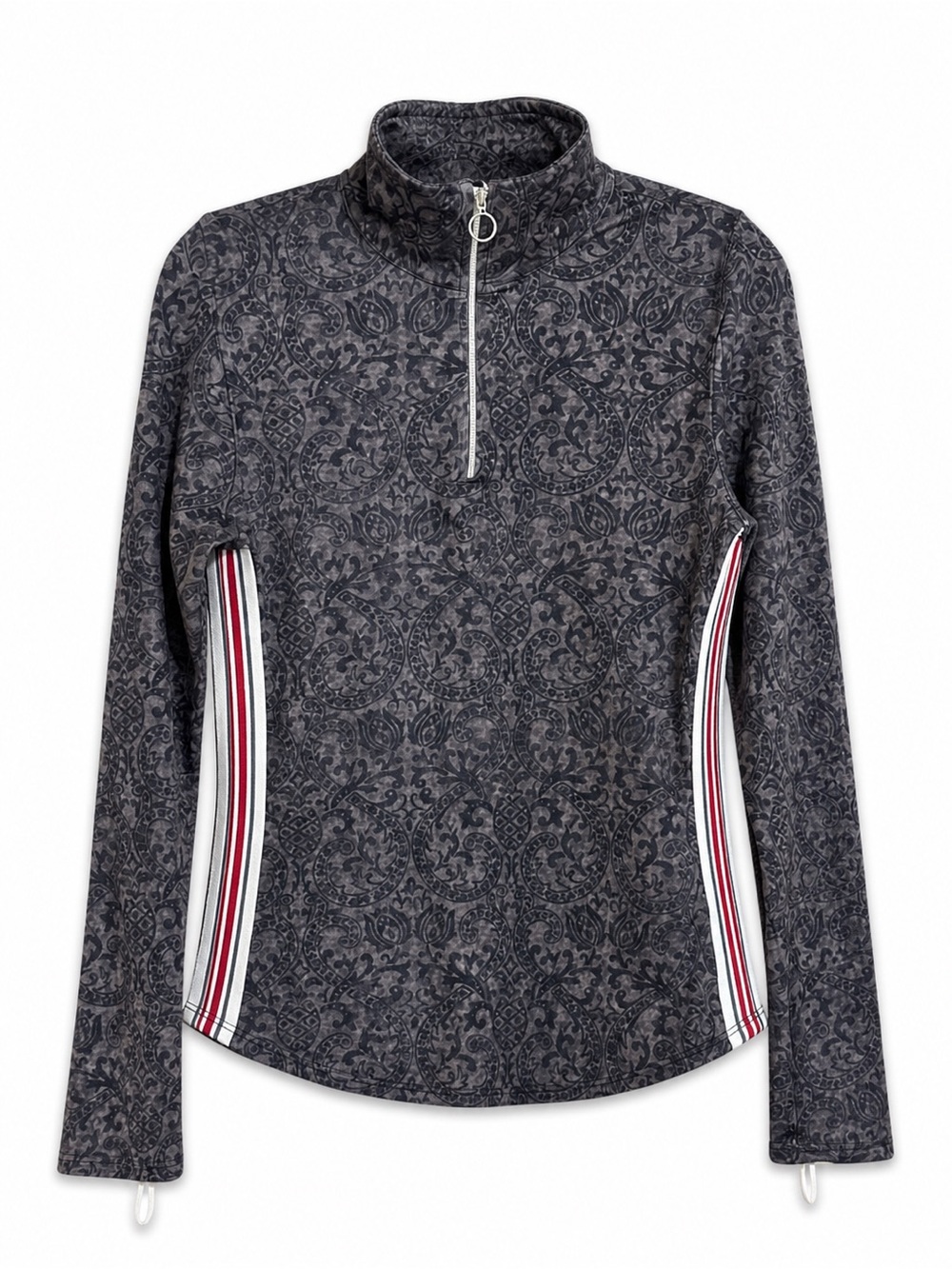 Athleta Paisley Half Zip Pullover M Charcoal Thumbhole Athletic Top